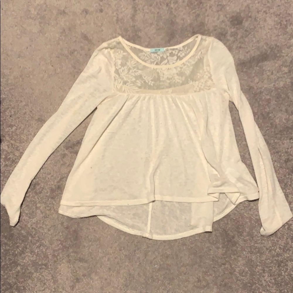 White Sweater with Lace Neckline